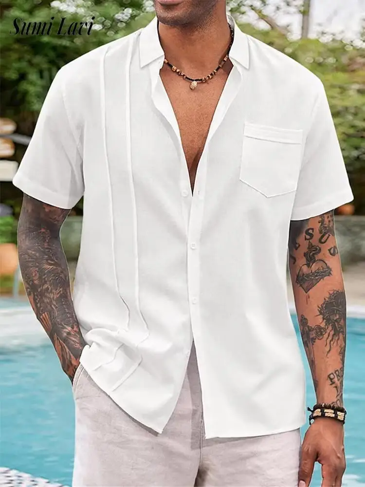 Vintage Pleated Solid Color Men Shirt Summer Beach Casual Loose Short Sleeve Cardigan Shirts Mens Daily Leisure Buttoned Shirts
Vintage Pleated Solid Color Men Shirt Summer Beach Casual Loose Short Sleeve Cardigan Shirts Mens Daily Leisure Buttoned Shirts