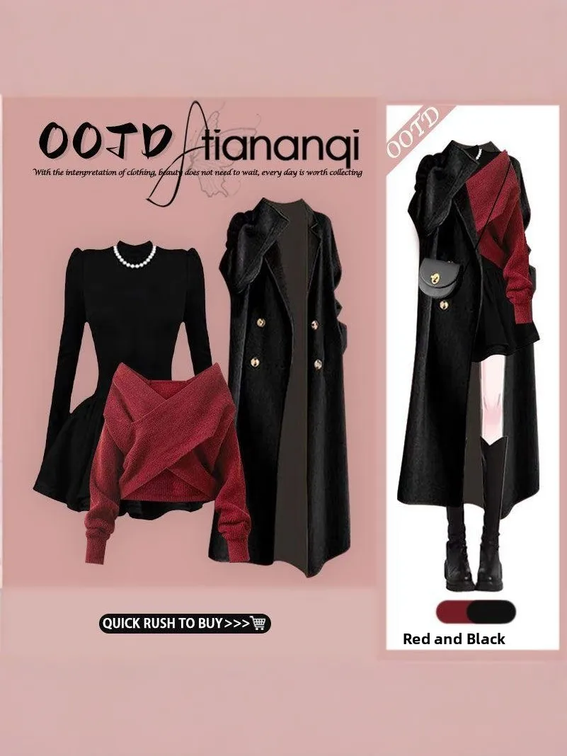 Winter Fashion Set Women's Korean Style Slimming Dress Inner Sweater Long Pants Three Piece Suit Cotton Long Sleeve Stand Collar
Winter Fashion Set Women's Korean Style Slimming Dress Inner Sweater Long Pants Three Piece Suit Cotton Long Sleeve Stand Collar