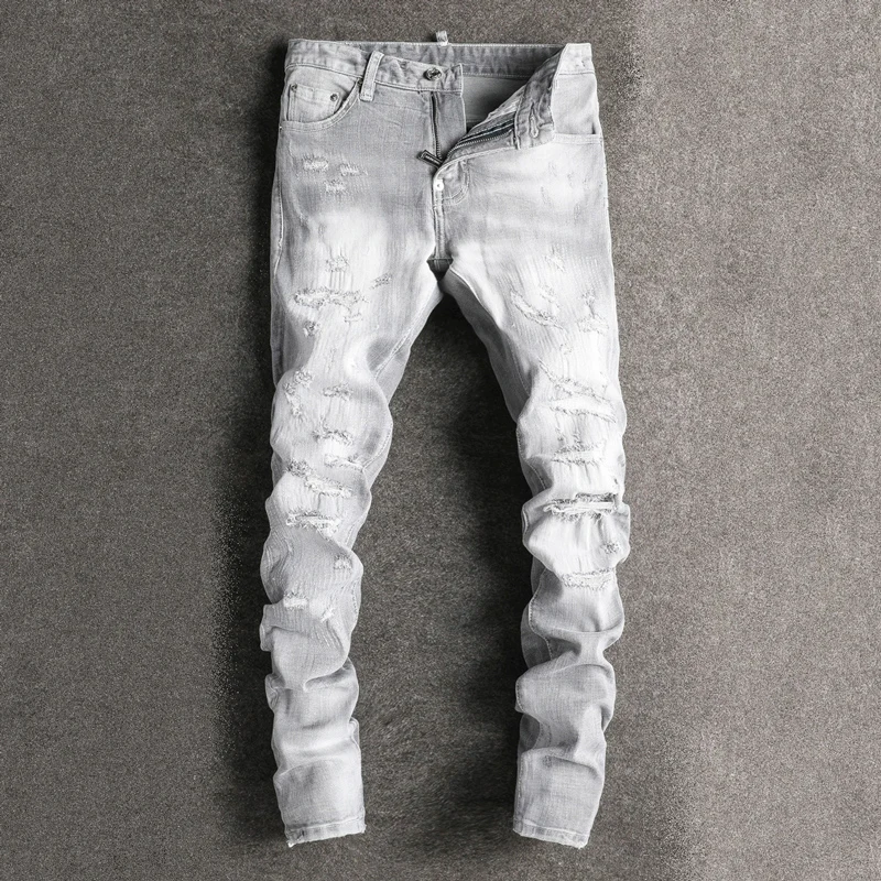 Fashionable New Men's Jeans Scratch Stretch Slim Fit Nostalgic Retro Light Grey Jeans Designer High Street Hip Hop Brand Pants H
Fashionable New Men's Jeans Scratch Stretch Slim Fit Nostalgic Retro Light Grey Jeans Designer High Street Hip Hop Brand Pants H