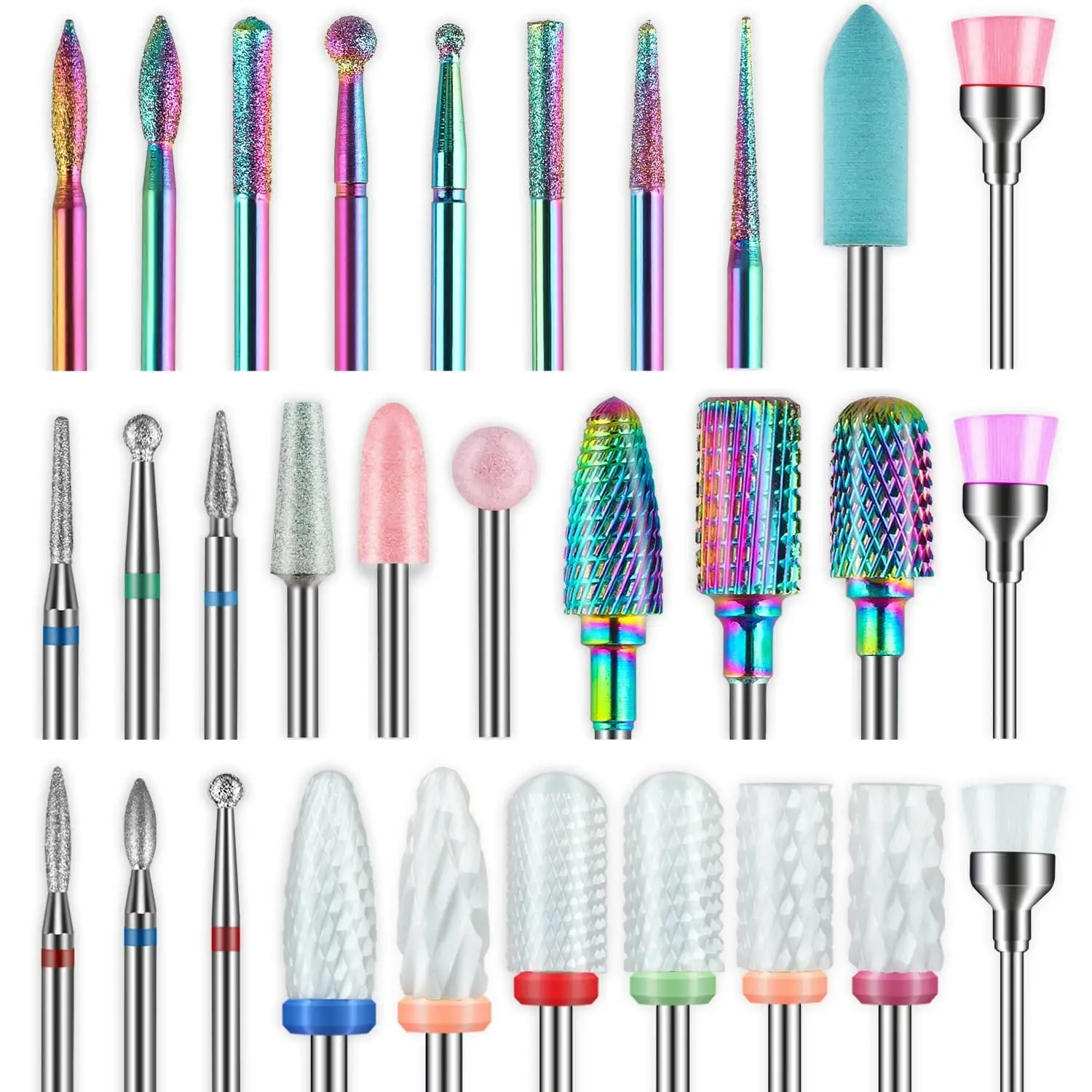 30Pcs Nail Drill Bits Set: 3/32 Carbide Ceramic Bits for Acrylic Gel Manicure Pedicure Removal Home Salon
30Pcs Nail Drill Bits Set: 3/32 Carbide Ceramic Bits for Acrylic Gel Manicure Pedicure Removal Home Salon