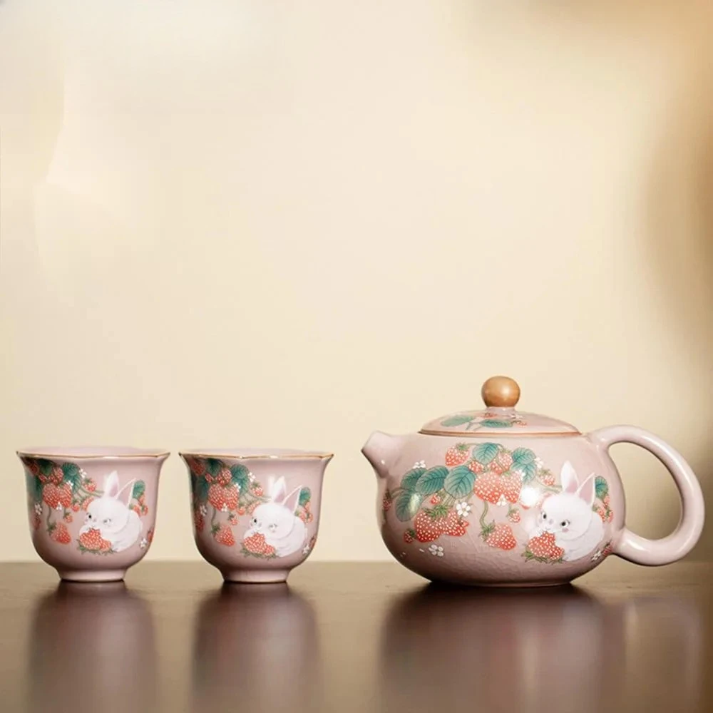 Antique Pink Ru Kiln Teacup Strawberry Rabbit 1 Pot 2 Cups Chinese Tea Making Xishi Kettle Teapot and Tea Cup Set Kung Fu Teaset
Antique Pink Ru Kiln Teacup Strawberry Rabbit 1 Pot 2 Cups Chinese Tea Making Xishi Kettle Teapot and Tea Cup Set Kung Fu Teaset