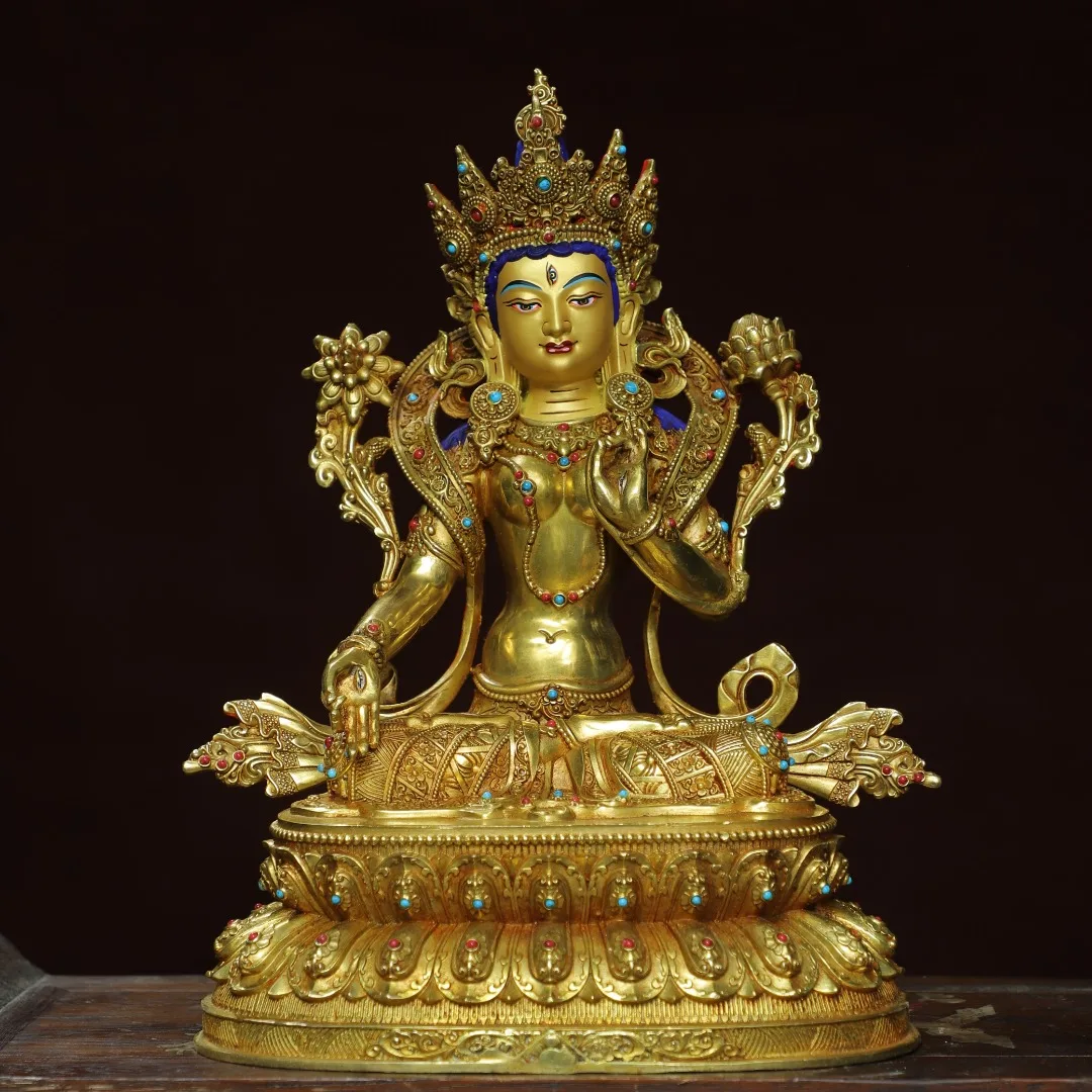 13"Tibetan Temple Collection Old Bronze Gilded Painted Face Mosaic Gem White Tara Sitting Buddha Lotus Terrace Worship Hall
13"Tibetan Temple Collection Old Bronze Gilded Painted Face Mosaic Gem White Tara Sitting Buddha Lotus Terrace Worship Hall