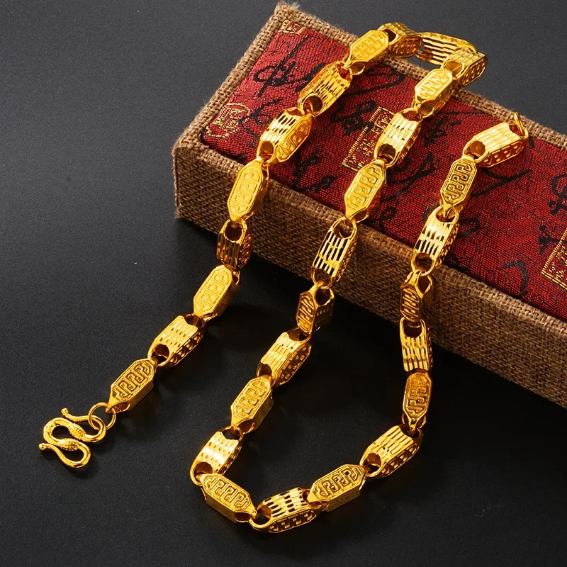 Pure 24K Sand Gold Coating Men's Necklace Rectangle Brick Stackle Chain Neck Collar 60cm Wedding Engagement Fine Jewelry
Pure 24K Sand Gold Coating Men's Necklace Rectangle Brick Stackle Chain Neck Collar 60cm Wedding Engagement Fine Jewelry