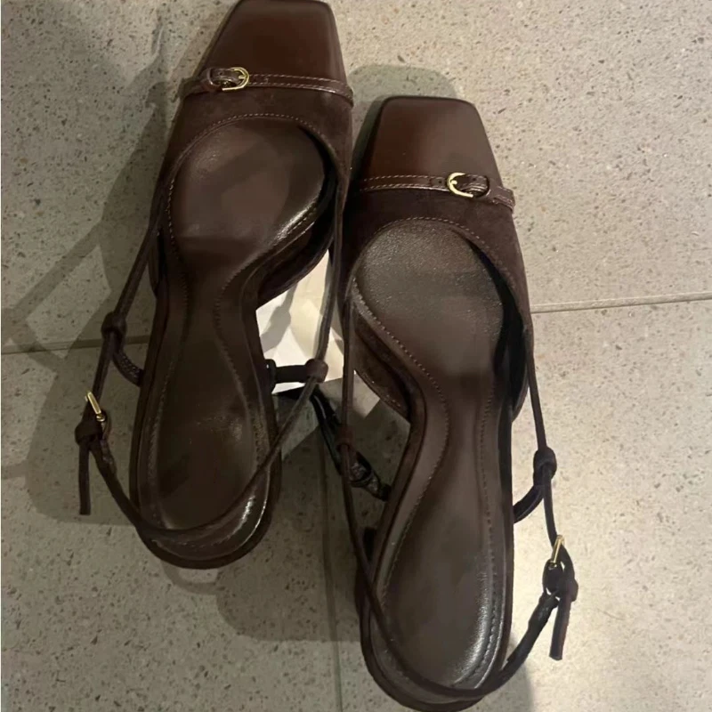 Brand Square Toe Slingback Chunky Heels, Retro Brown Suede Mule Sandals, Belt Buckle Design Women's Pumps High-heeled Sandals
Brand Square Toe Slingback Chunky Heels, Retro Brown Suede Mule Sandals, Belt Buckle Design Women's Pumps High-heeled Sandals