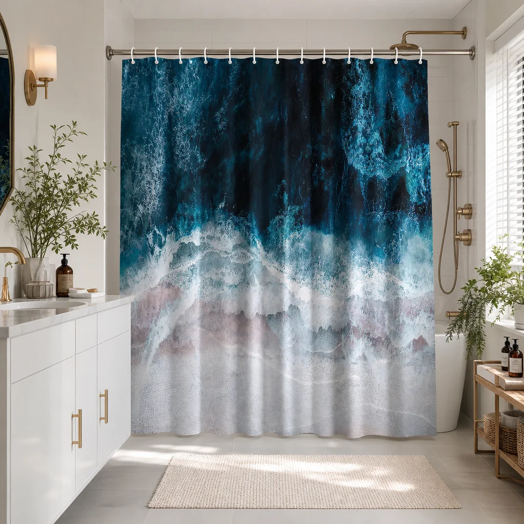 Ocean Wave Shower Curtain Aerial Beach Coast Pattern Teal Blue Waterproof Fabric Bathroom Decor Curtains with 12Hooks 180x180cm
Ocean Wave Shower Curtain Aerial Beach Coast Pattern Teal Blue Waterproof Fabric Bathroom Decor Curtains with 12Hooks 180x180cm