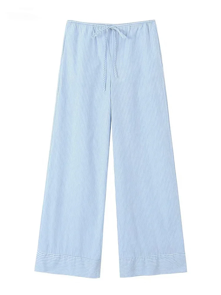 Korean Minimalist Women Casual High Waisted Wide Leg PantsWomen's Straight Tube Fashion Blue Drawstring Thin Stripe Long Pants
Korean Minimalist Women Casual High Waisted Wide Leg PantsWomen's Straight Tube Fashion Blue Drawstring Thin Stripe Long Pants