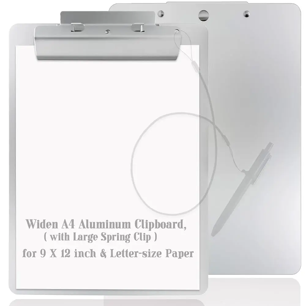 Aluminum Metal Clipboard Flat Heavy Duty Hangable Spring Clip Board with Pen Chain Hole Letter Size A4 9.25\ x 12.6\ for Scho
Aluminum Metal Clipboard Flat Heavy Duty Hangable Spring Clip Board with Pen Chain Hole Letter Size A4 9.25\ x 12.6\ for Scho