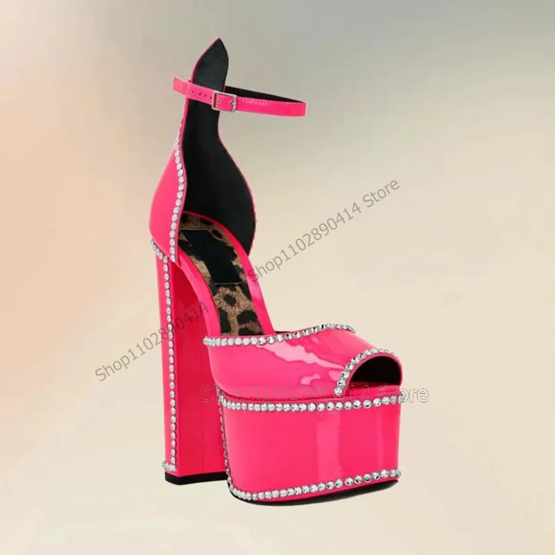 Rose Red Crystal Patent Leather Peep Toe Platform Pumps Ankle Buckle Strap Women Shoes Chunky High Heel 2023 Zapatos Para Mujere
Rose Red Crystal Patent Leather Peep Toe Platform Pumps Ankle Buckle Strap Women Shoes Chunky High Heel 2023 Zapatos Para Mujere