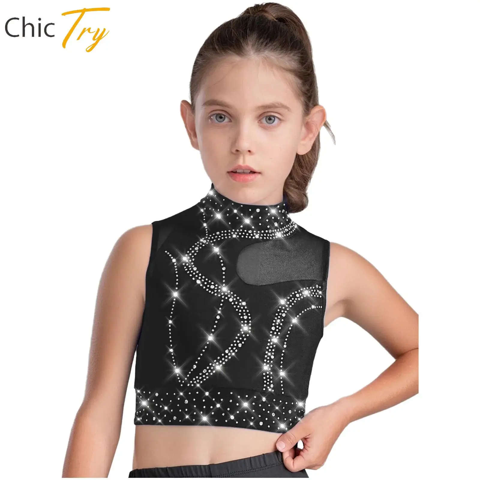 Girls Sparkling Rhinestones Gymnastics Dance Tops Ballet Dance Figure Skating Performance Costume Sleeveless Sheer Mesh Crop Top
Girls Sparkling Rhinestones Gymnastics Dance Tops Ballet Dance Figure Skating Performance Costume Sleeveless Sheer Mesh Crop Top