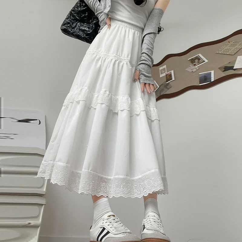 White Skirt Spring Summer High-Grade Female Harajuku Fashion Casual New High-Waisted Vertical A-Line Skirt Small Lace Cake Skirt
White Skirt Spring Summer High-Grade Female Harajuku Fashion Casual New High-Waisted Vertical A-Line Skirt Small Lace Cake Skirt