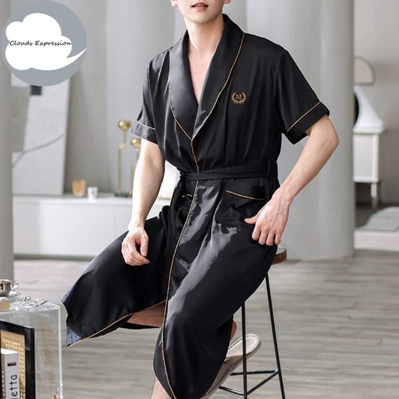Summer L-4XL Gown For Men Imitate Silk Men's Sleep&Lounge Robes Satin Male Bath Robe Masculine Bathrobe Nightgowns Home Fashion
Summer L-4XL Gown For Men Imitate Silk Men's Sleep&Lounge Robes Satin Male Bath Robe Masculine Bathrobe Nightgowns Home Fashion