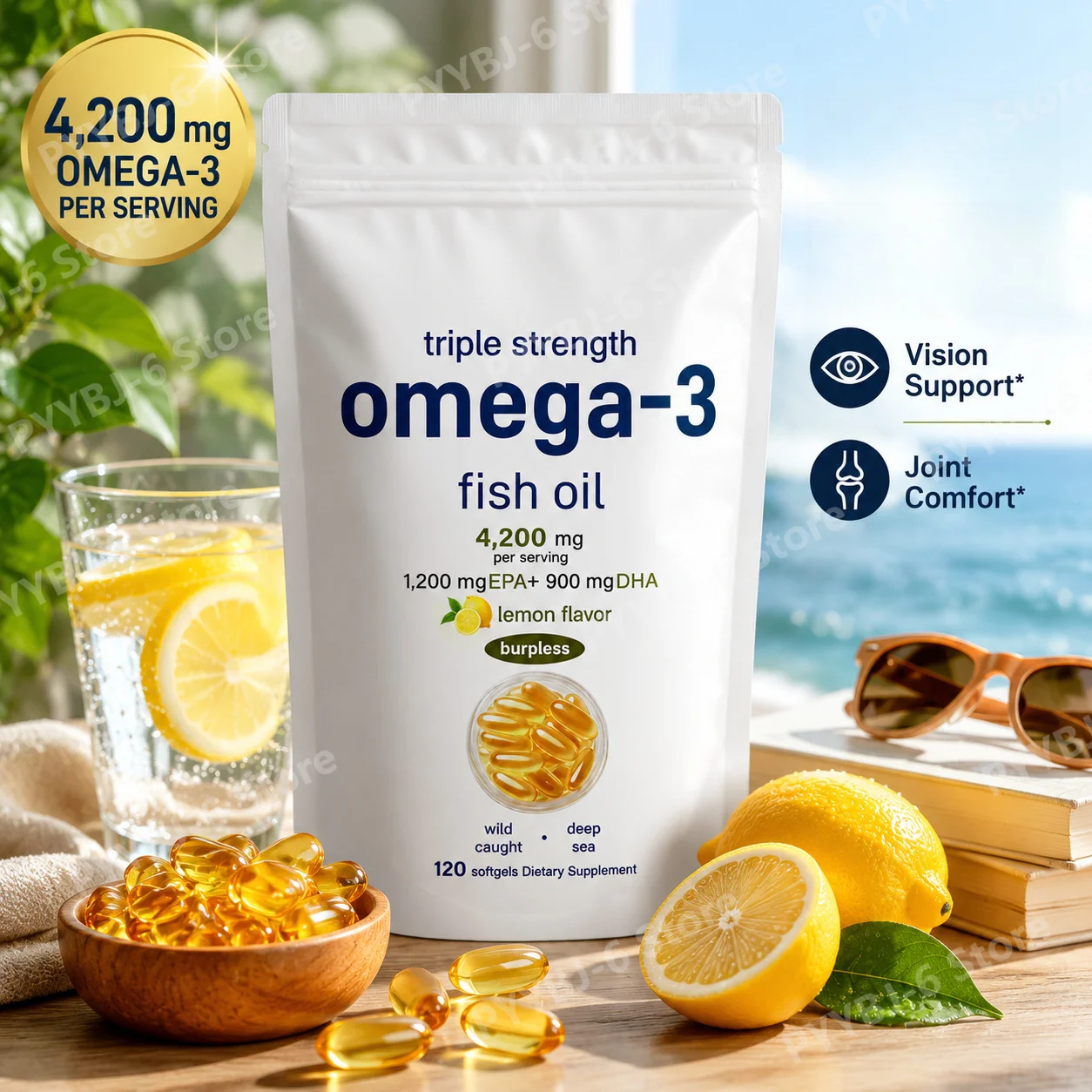 Triple Strength Omega 3 Fish Oil4200mg Per Serving 120/240 Softgels Lemon Flavor Burpless EPA DHA Support Heart Brain Eye Health
Triple Strength Omega 3 Fish Oil4200mg Per Serving 120/240 Softgels Lemon Flavor Burpless EPA DHA Support Heart Brain Eye Health