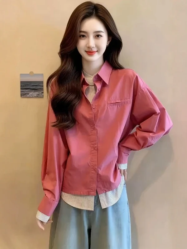 Loose Long Sleeve Women's Shirt Design Sense Fake Two-Piece Spring New plus Size Fat MM Loose Anti-Aging Very Attractive Top
Loose Long Sleeve Women's Shirt Design Sense Fake Two-Piece Spring New plus Size Fat MM Loose Anti-Aging Very Attractive Top