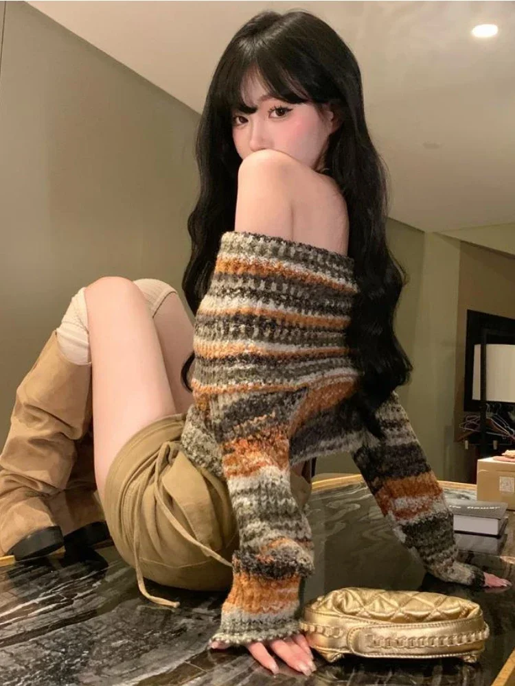 Deeptown Y2K Vintage Striped Cropped Sweater Women Harajuku Hip Hop Slim Knitted Jumper Sweet Off Shoulder Pullover Korean Tops
Deeptown Y2K Vintage Striped Cropped Sweater Women Harajuku Hip Hop Slim Knitted Jumper Sweet Off Shoulder Pullover Korean Tops
