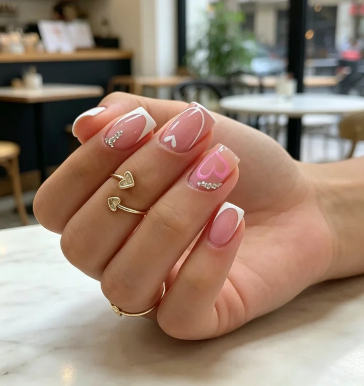 Short Square Press On Nails Sheer Nude White Curved French Tip Hand Drawn Pink & White Outline Heart Tiny Crystal Rhinestone Glossy Reusable False Nails Sweet Girl Valentine Daily Spring Manicure For Women
Short Square Press On Nails Sheer Nude White Curved French Tip Hand Drawn Pink & White Outline Heart Tiny Crystal Rhinestone Glossy Reusable False Nails Sweet Girl Valentine Daily Spring Manicure For Women