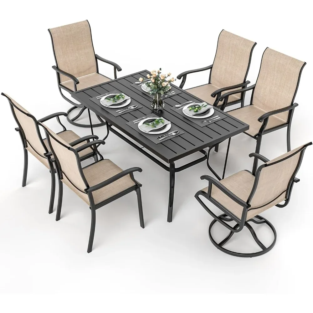 7-Piece Outdoor Dining Set, 2 Textilene Swivel Chairs with 4 Regular, Patio Table with 6 Chairs for Garden, Backyard, Poolside,
7-Piece Outdoor Dining Set, 2 Textilene Swivel Chairs with 4 Regular, Patio Table with 6 Chairs for Garden, Backyard, Poolside,