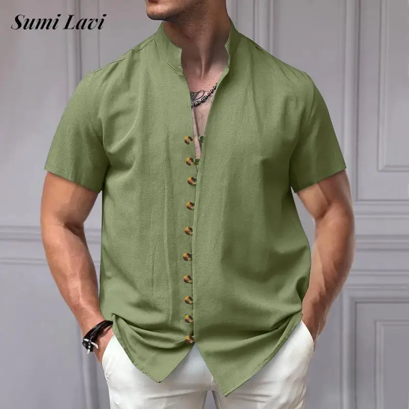 2024 Summer Casual Shirts Men Short Sleeve Button-up Stand Collar Shirt For Mens Vintage Solid Color Loose Cardigan Tops Male
2024 Summer Casual Shirts Men Short Sleeve Button-up Stand Collar Shirt For Mens Vintage Solid Color Loose Cardigan Tops Male