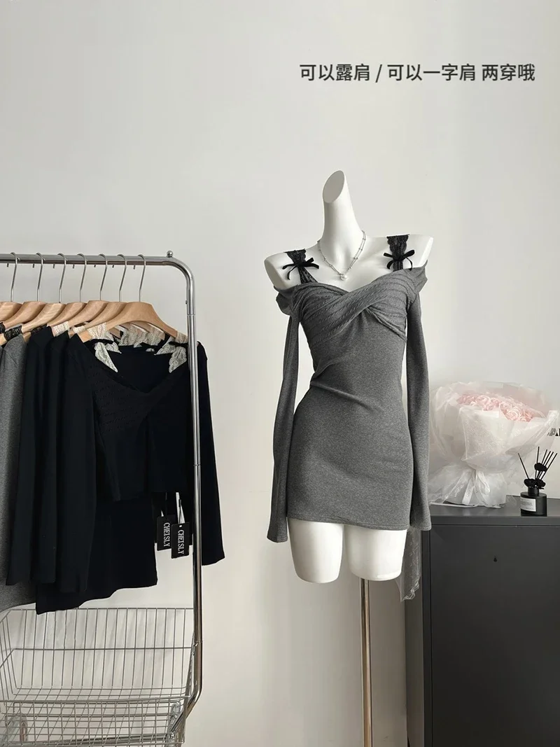 One-word shoulder retro waist knitted dress women's design sense bow bottom top women
One-word shoulder retro waist knitted dress women's design sense bow bottom top women