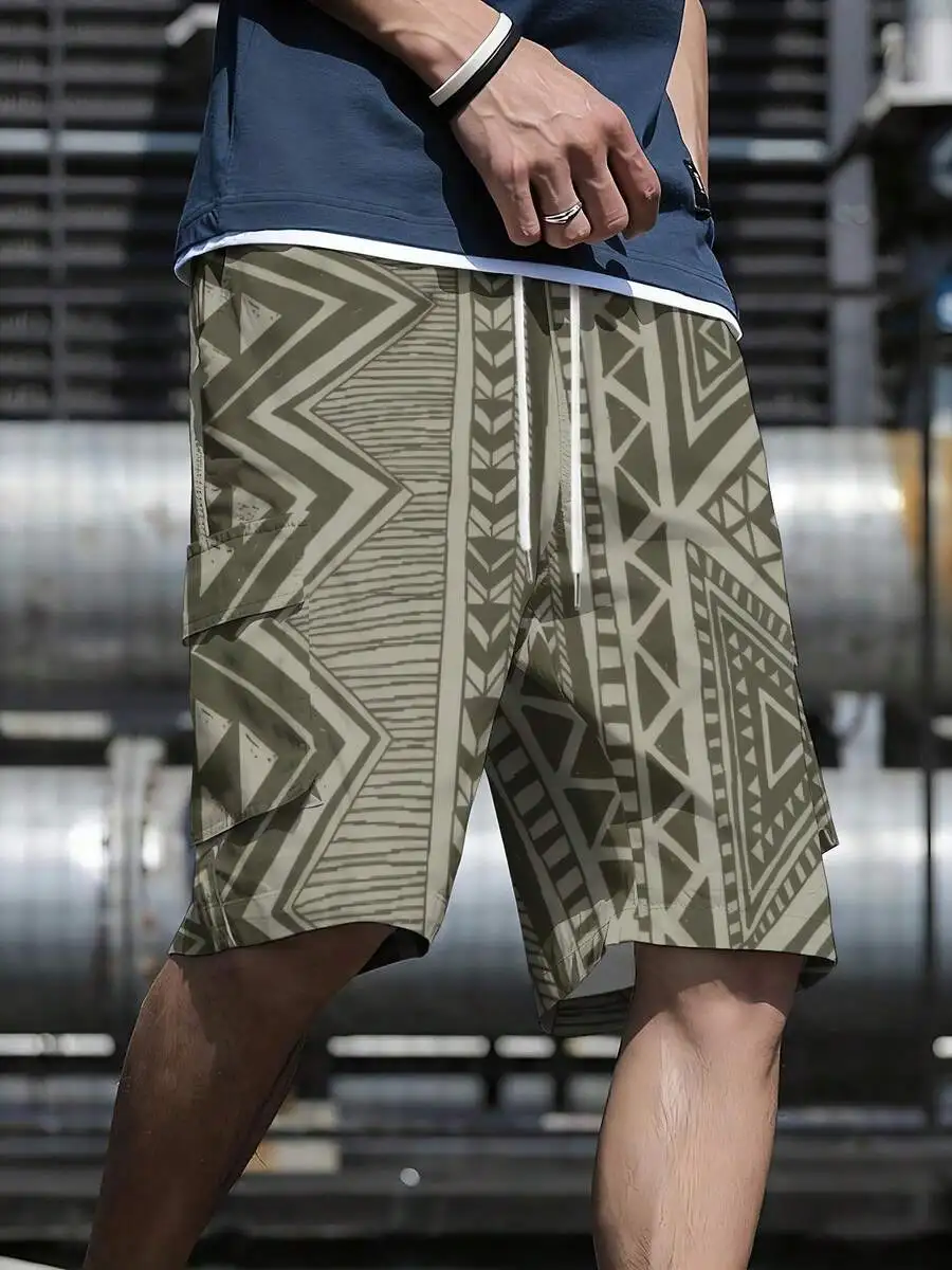 Mens Geometric Print Shorts With Large Side Pockets Polyester Breathable Sportswear
Mens Geometric Print Shorts With Large Side Pockets Polyester Breathable Sportswear