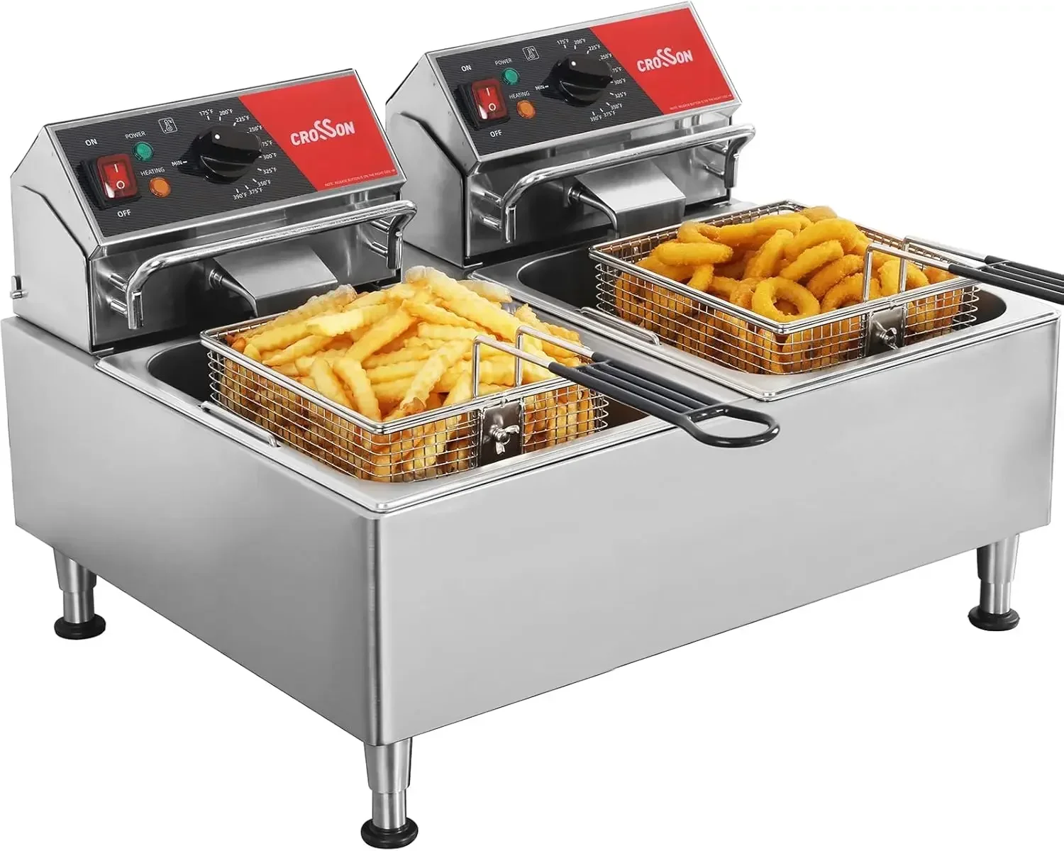 CROSSON ETL Listed Dual Tank 26Lbs Electric Deep Fryer with Solid Basket,Removable Oil Container and Height Adjustable Legs for
CROSSON ETL Listed Dual Tank 26Lbs Electric Deep Fryer with Solid Basket,Removable Oil Container and Height Adjustable Legs for
