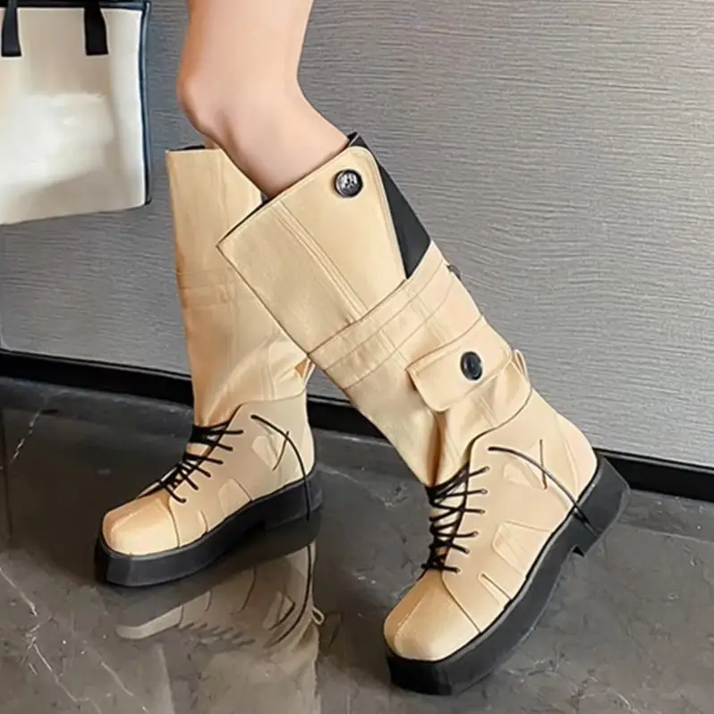 2025 Winter Fashion Women Boots Mixed Color Splicing Knee High Boots Rubber Platform Square Toe Lace Up Novelty Boots
2025 Winter Fashion Women Boots Mixed Color Splicing Knee High Boots Rubber Platform Square Toe Lace Up Novelty Boots