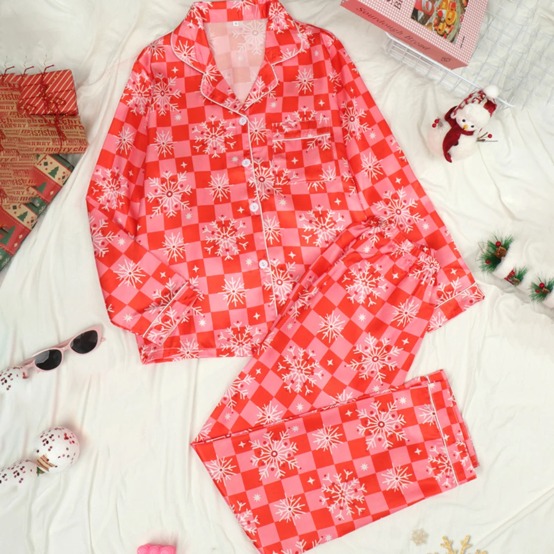 Red Women Pajama Set Valentine's Day Themed with Square Print Lapel Long-sleeved and Long Pants Home Wear Gifts
Red Women Pajama Set Valentine's Day Themed with Square Print Lapel Long-sleeved and Long Pants Home Wear Gifts