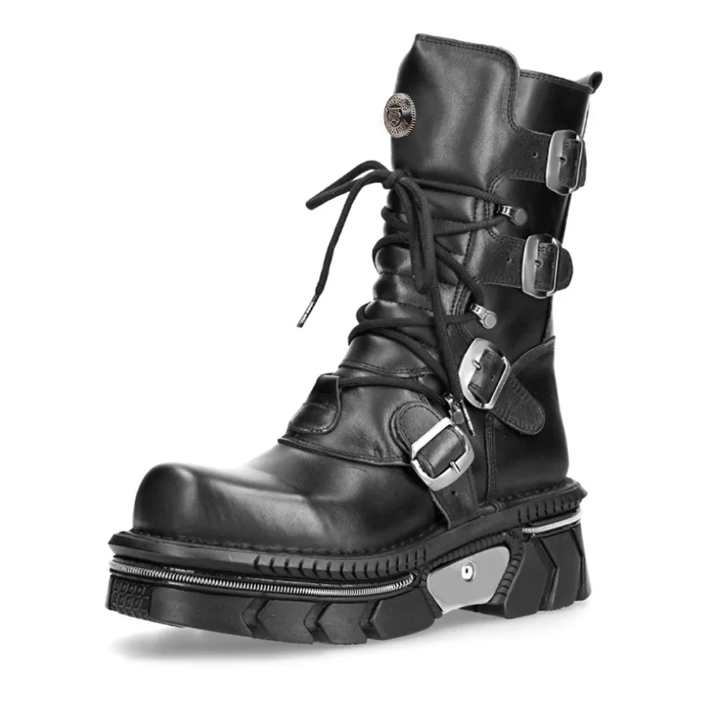 Fashion Men's Black Platform Lace Up Women Motorcycle Boots New Microfiber Punk Mid-calf Boots Round Toe Metal Decoration Shoes
Fashion Men's Black Platform Lace Up Women Motorcycle Boots New Microfiber Punk Mid-calf Boots Round Toe Metal Decoration Shoes