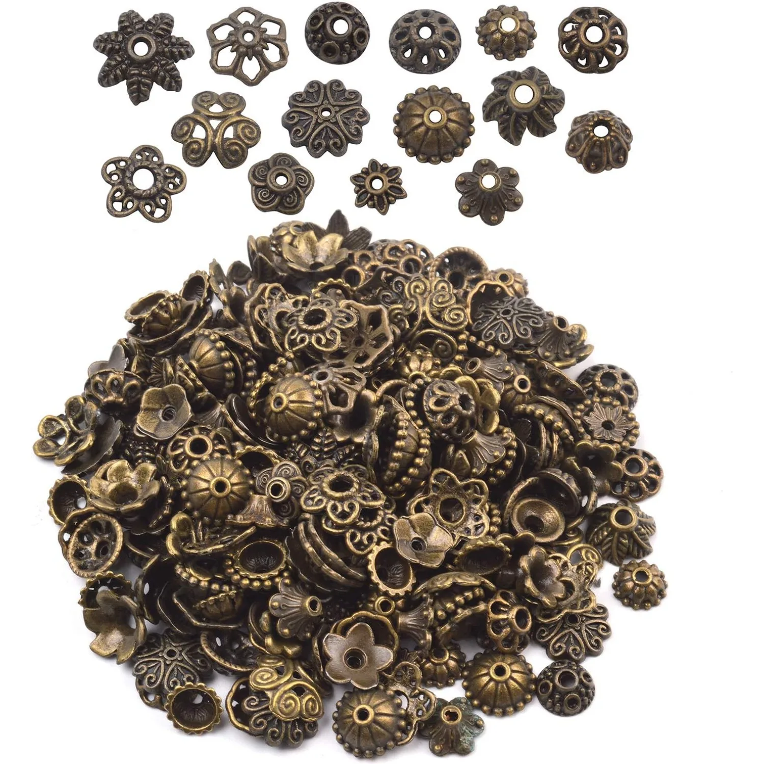100 Gram(About 150-250pcs) Bali Style Jewelry Making Metal Bead Caps Deluxe New Mix,Bronze
100 Gram(About 150-250pcs) Bali Style Jewelry Making Metal Bead Caps Deluxe New Mix,Bronze