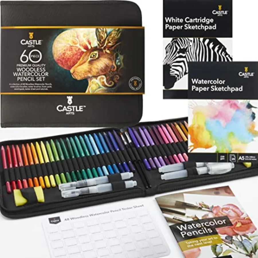 60 Piece Woodless Watercolour Pencils Set 48 Solid Premium Pigmented Pencils Plus Extras All Core No Wood For Adult Artists Sta
60 Piece Woodless Watercolour Pencils Set 48 Solid Premium Pigmented Pencils Plus Extras All Core No Wood For Adult Artists Sta
