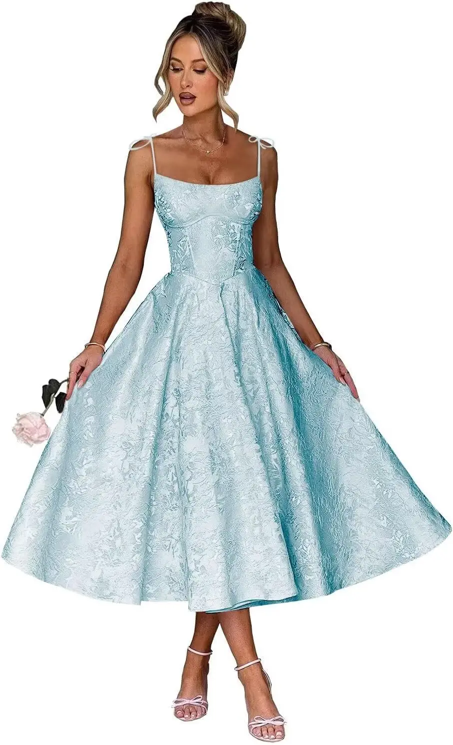 Jacquard Floral Satin Prom Dresses for Women 2026 Spaghetti Straps A-Line Midi Formal Evening Party Gown Bridesmaid Dresses
Jacquard Floral Satin Prom Dresses for Women 2026 Spaghetti Straps A-Line Midi Formal Evening Party Gown Bridesmaid Dresses
