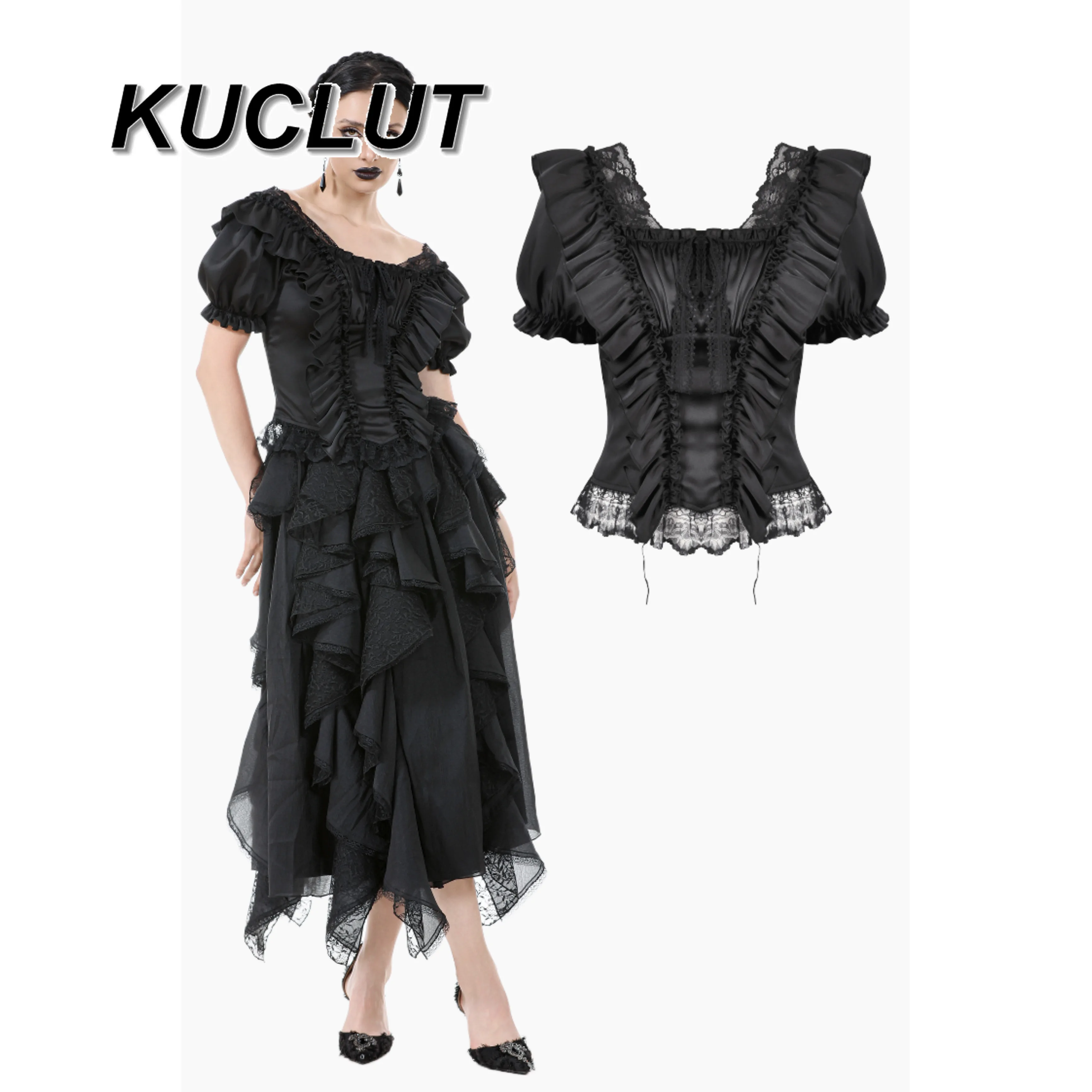 Gothic Dark Pleated Lace Women's Short Sleeve Tops Fashion Summer Square Neck Casual Shirt Fashion Elegant Blouse Women
Gothic Dark Pleated Lace Women's Short Sleeve Tops Fashion Summer Square Neck Casual Shirt Fashion Elegant Blouse Women