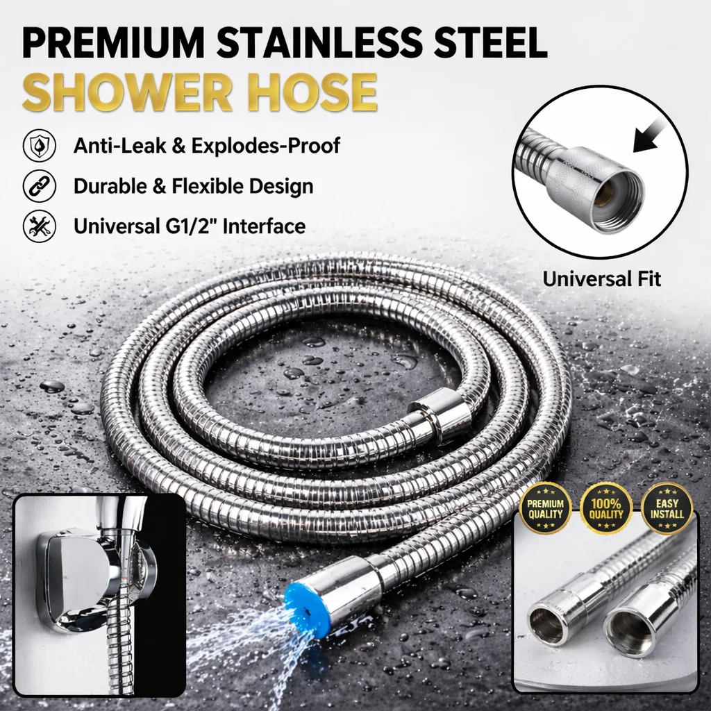 Stainless Steel Shower Hose 1.5/2m – Flexible, Durable & Anti-Leak, High Temperature Resistant, Universal G1/2” Connector
Stainless Steel Shower Hose 1.5/2m – Flexible, Durable & Anti-Leak, High Temperature Resistant, Universal G1/2” Connector