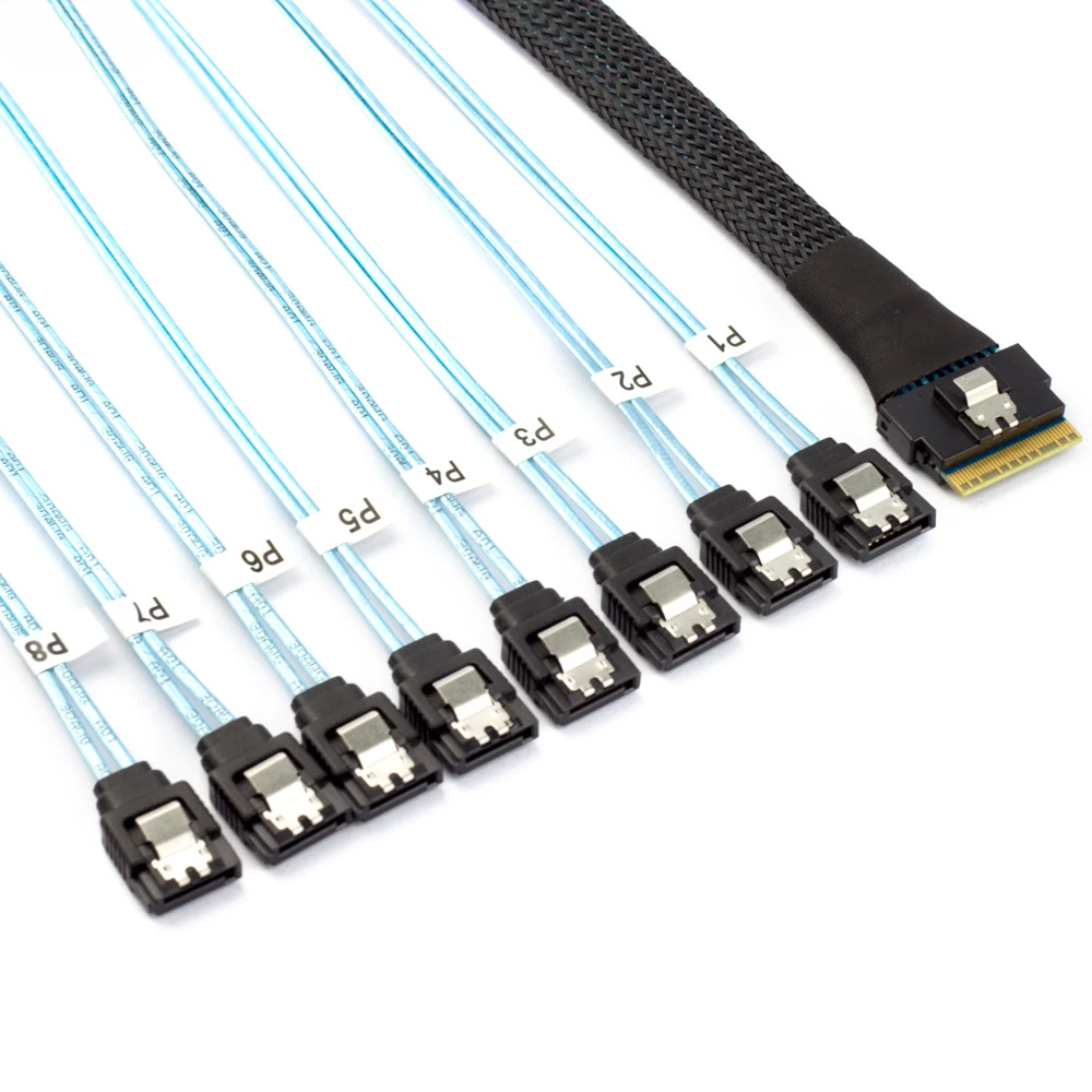 Half-wrap Scoop-proof Insertion Slim SAS 4.0 SFF-8654 8i 74Pin To 8X SATA 7pin Female Straight with Locking Latch 12Gbps Cable
Half-wrap Scoop-proof Insertion Slim SAS 4.0 SFF-8654 8i 74Pin To 8X SATA 7pin Female Straight with Locking Latch 12Gbps Cable