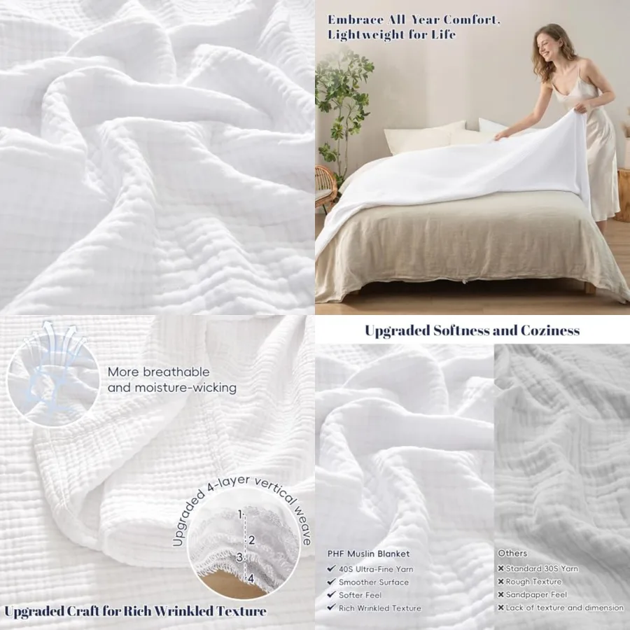 100 Cotton Muslin Blanket Queen Size 90x90, 4-Layer Lightweight Gauze Throw, Breathable Cloud-Soft Minimalist Blanket for Bed,
100 Cotton Muslin Blanket Queen Size 90x90, 4-Layer Lightweight Gauze Throw, Breathable Cloud-Soft Minimalist Blanket for Bed,