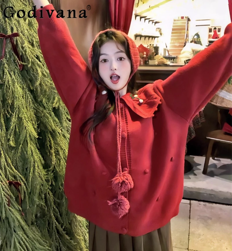 Large Size Girl Christmas Sweet Peter Pan Collar Red Sweater Autumn Winter New Thickened Loose Long-sleeved Versatile Cardigan
Large Size Girl Christmas Sweet Peter Pan Collar Red Sweater Autumn Winter New Thickened Loose Long-sleeved Versatile Cardigan