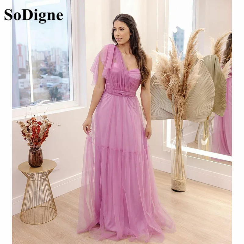 SoDigne Pink A Line Tulle Prom Dresses Layered Skirt Evening Gowns One Shoulder Bow Sash Women Formal Party Dress
SoDigne Pink A Line Tulle Prom Dresses Layered Skirt Evening Gowns One Shoulder Bow Sash Women Formal Party Dress