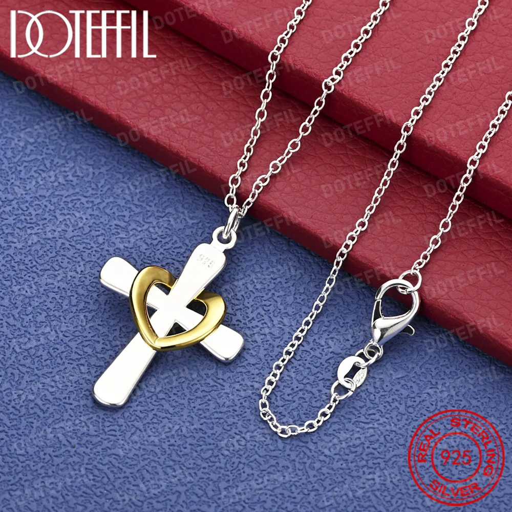 925 Sterling Silver Delicate Cross Heart Pendant Necklace for Women, Fashionable Wedding Jewelry Accessories for Parties
925 Sterling Silver Delicate Cross Heart Pendant Necklace for Women, Fashionable Wedding Jewelry Accessories for Parties