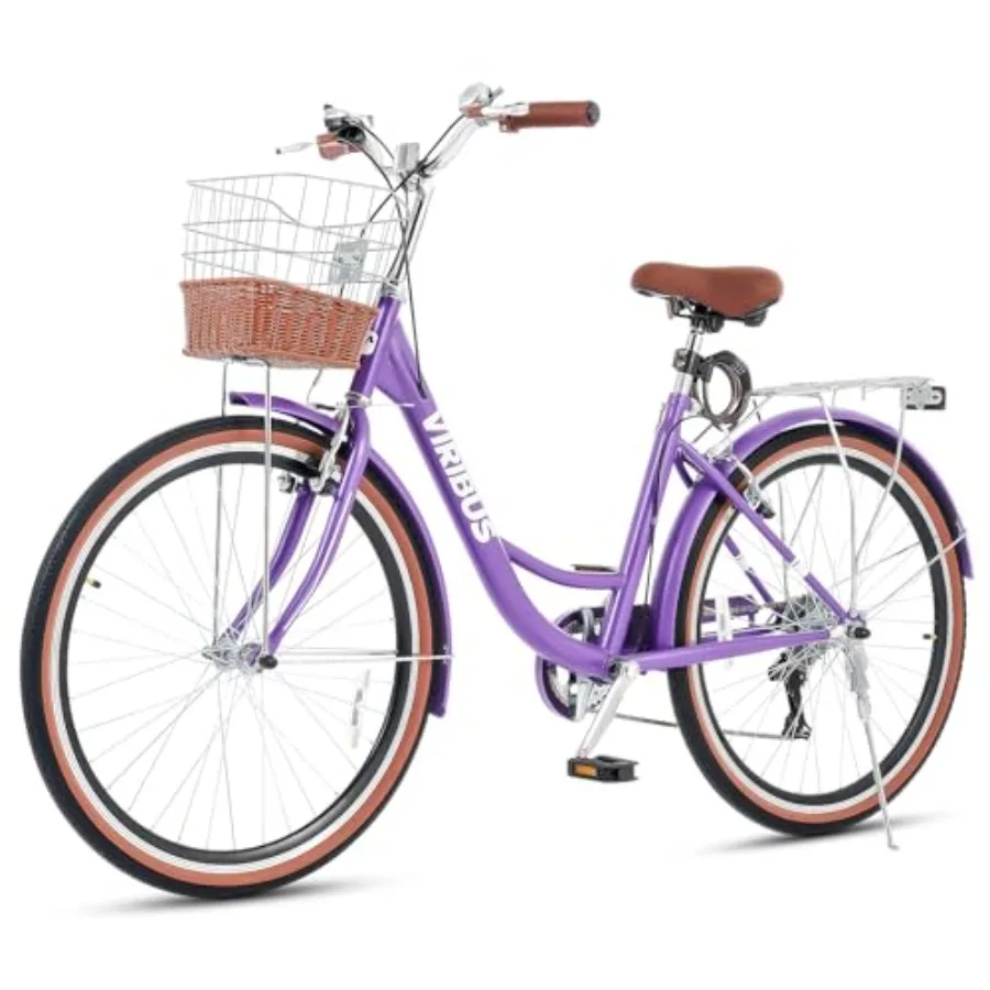 Women's cruiser bike for city commuting and beach rides, steel frame, cream white, retro vintage design with rattan basket and
Women's cruiser bike for city commuting and beach rides, steel frame, cream white, retro vintage design with rattan basket and