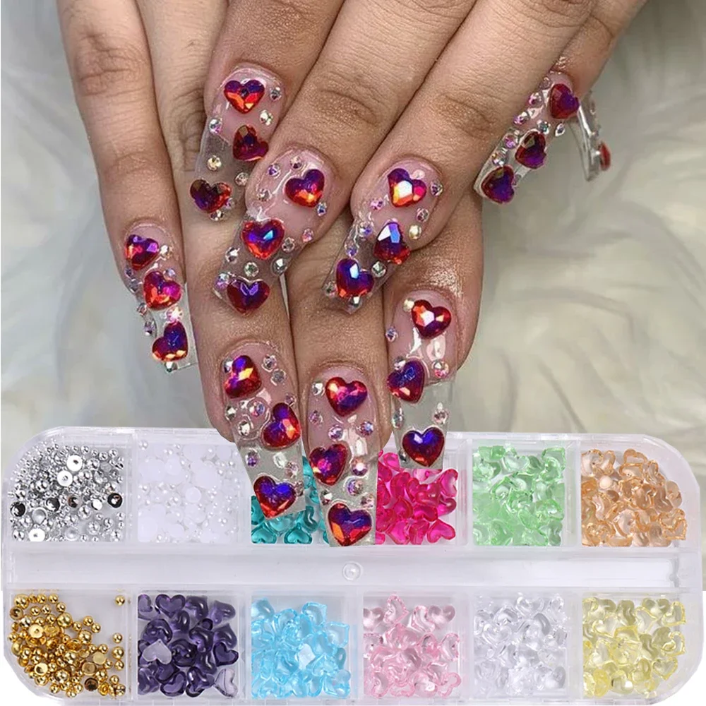 12 Grids Heart Shape Nail Art Charms Transparent Love Heart Resin Stones Jewelry Pearl Half Steel Bead Decor Manicure Rhinestone
12 Grids Heart Shape Nail Art Charms Transparent Love Heart Resin Stones Jewelry Pearl Half Steel Bead Decor Manicure Rhinestone