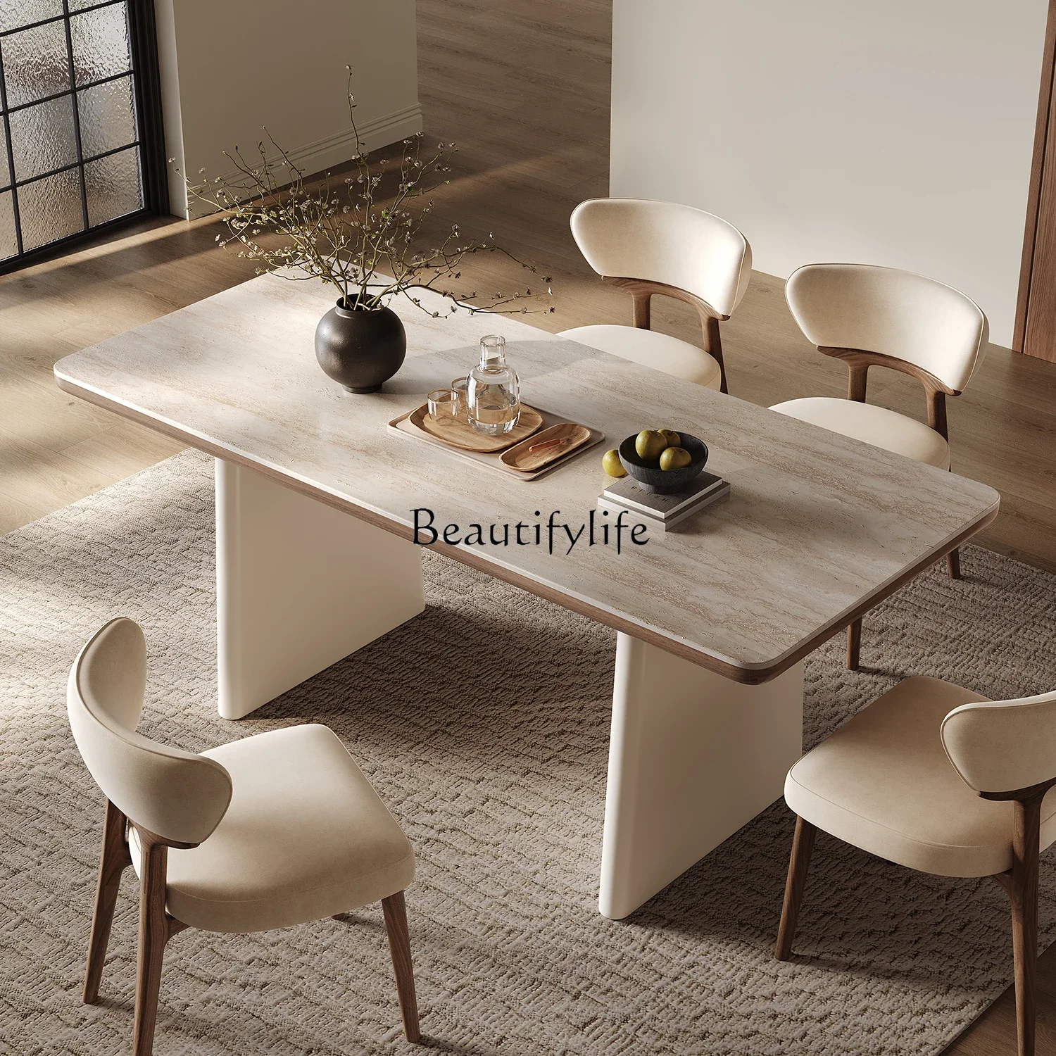 French slate home modern minimalist high-end white travertine new dining table
French slate home modern minimalist high-end white travertine new dining table