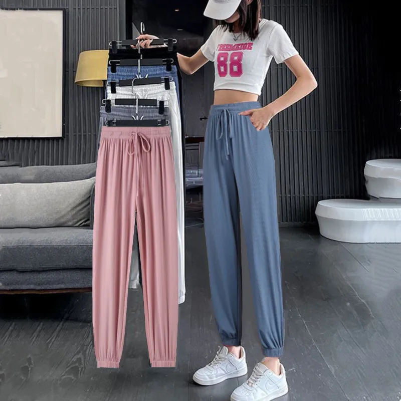 Ice Silk High Waist Drawstring Women's Pants Summer Thin New Style Casual Trousers Pink Small Size Loose Fit Korean Style
Ice Silk High Waist Drawstring Women's Pants Summer Thin New Style Casual Trousers Pink Small Size Loose Fit Korean Style
