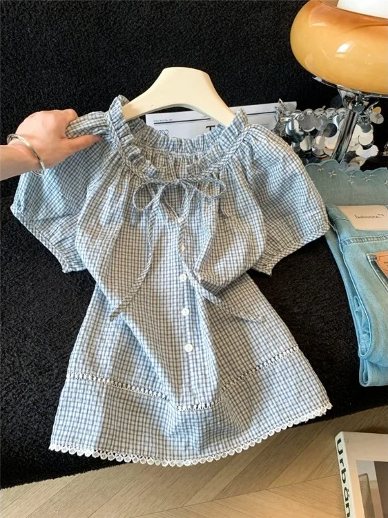 Korean Style Sweet Plaid Bubble Sleeve Shirt Women's Loose Slimming Versatile Top Summer New Arrival Commute Wind Short Sleeve
Korean Style Sweet Plaid Bubble Sleeve Shirt Women's Loose Slimming Versatile Top Summer New Arrival Commute Wind Short Sleeve