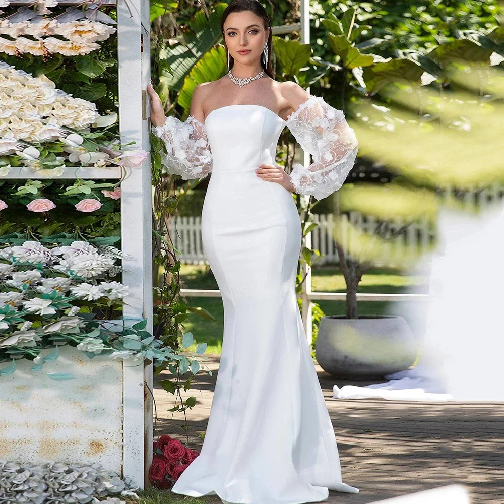 White Mermaid Wedding Dresses Boat Neck Off The Shoulder Vestido De Novia Simple 3D Flowers Lace Floor-Length Bridal Gown
White Mermaid Wedding Dresses Boat Neck Off The Shoulder Vestido De Novia Simple 3D Flowers Lace Floor-Length Bridal Gown