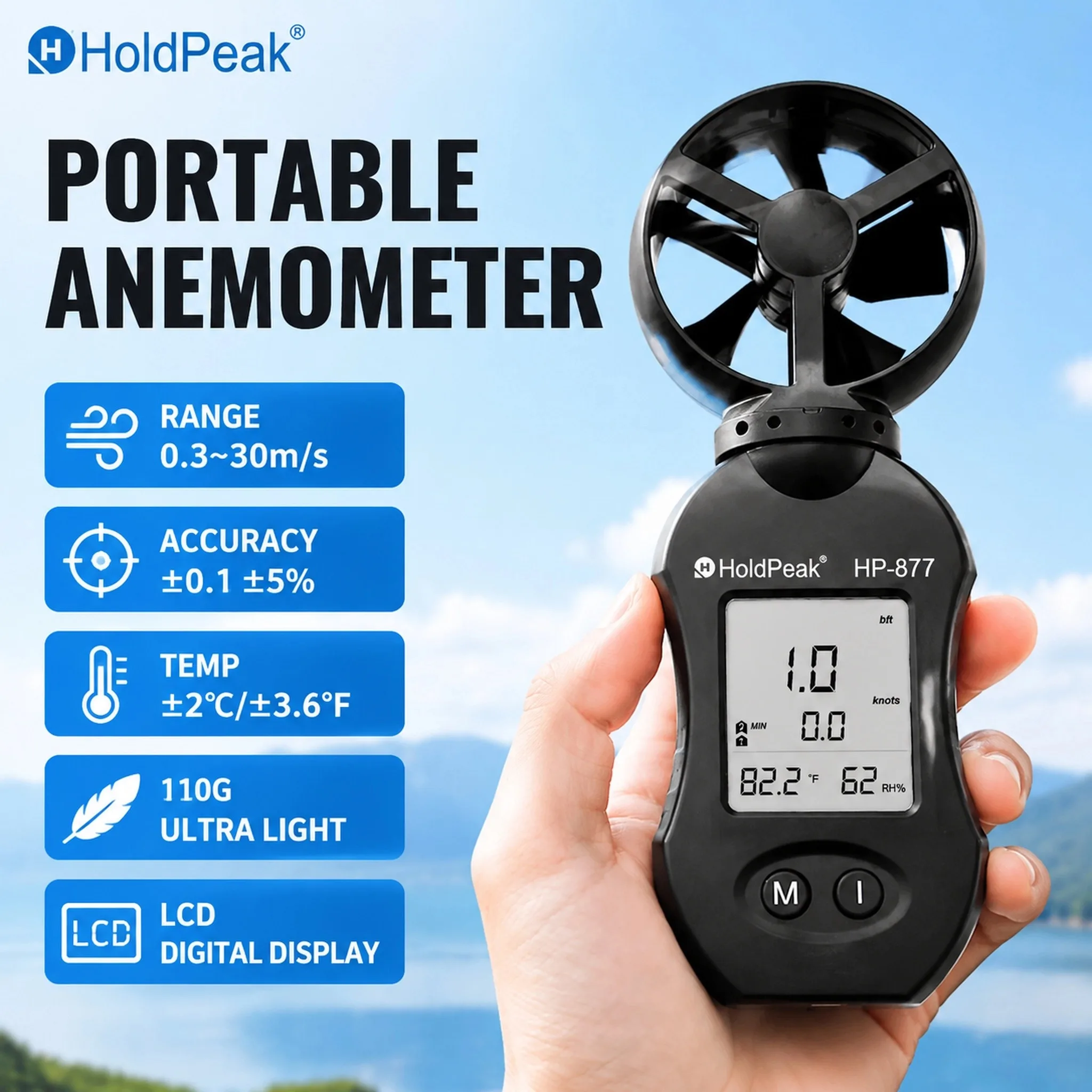 HP-877Professional Digital Anemometer Handheld Windspeed Meter 0.3~30m/s Fast Reading Air Flow Gauge Tripod Hole for Drone
HP-877Professional Digital Anemometer Handheld Windspeed Meter 0.3~30m/s Fast Reading Air Flow Gauge Tripod Hole for Drone
