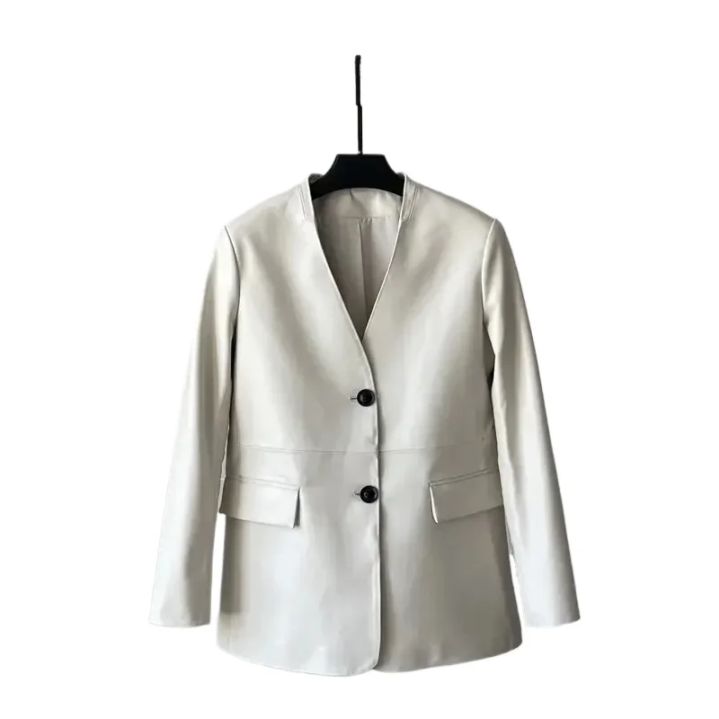 Tajiyane 23, весенняя куртка из натуральной овчины, женские белые кожаные куртки, костюм с v-образным вырезом, кожаное пальто jaqueta couro feminina 
Tajiyane 23, весенняя куртка из натуральной овчины, женские белые кожаные куртки, костюм с v-образным вырезом, кожаное пальто jaqueta couro feminina