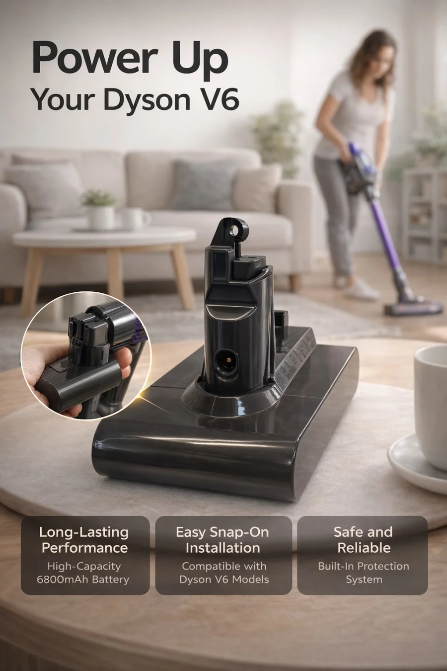 New For Dyson V6 Vacuum Cleaner and Sweeper 21700 Battery 21.6V 4800-9800mAh Lithium Ion Rechargeable, Long Battery Life
New For Dyson V6 Vacuum Cleaner and Sweeper 21700 Battery 21.6V 4800-9800mAh Lithium Ion Rechargeable, Long Battery Life