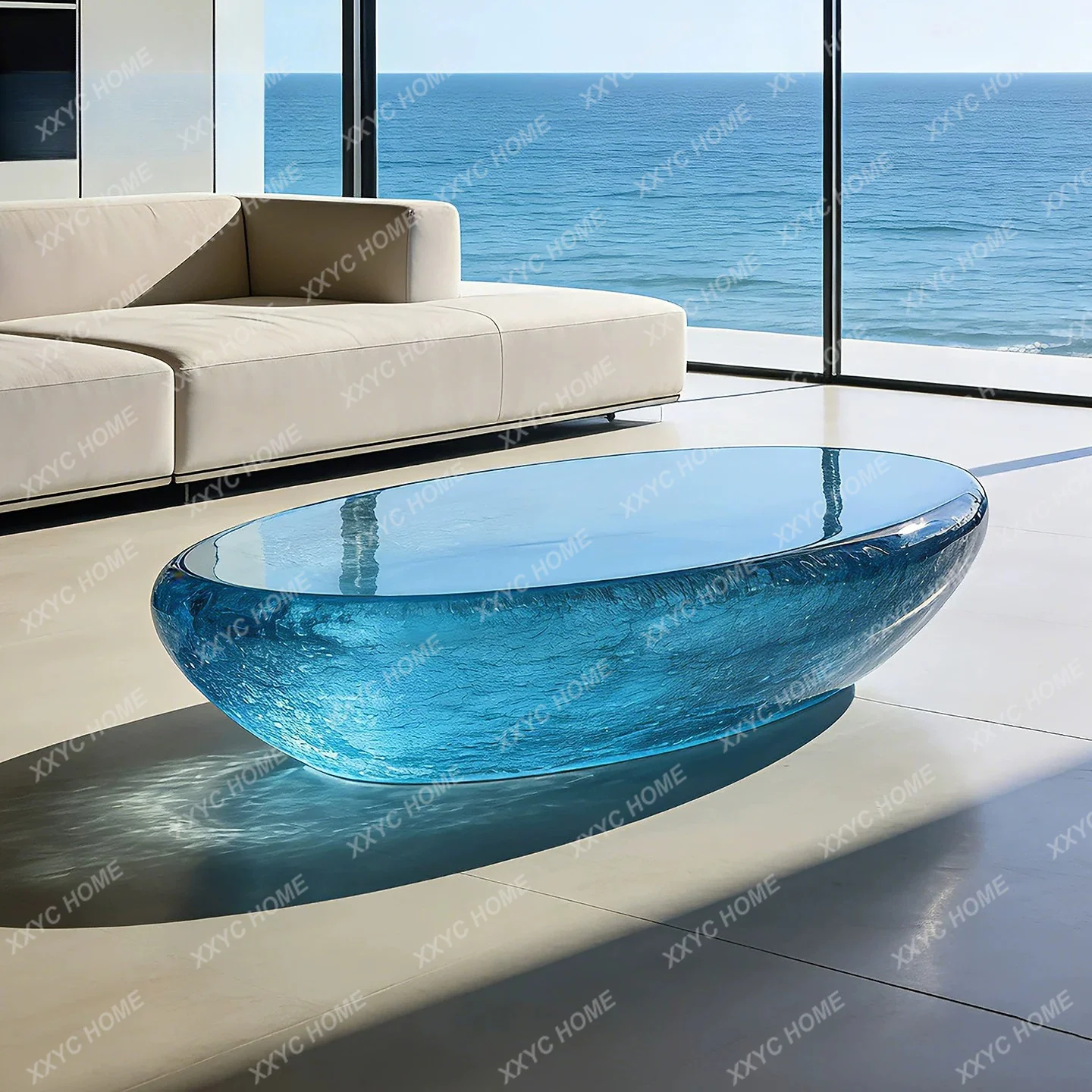 Modern blue crystal coffee table high-end transparent resin art furniture
Modern blue crystal coffee table high-end transparent resin art furniture