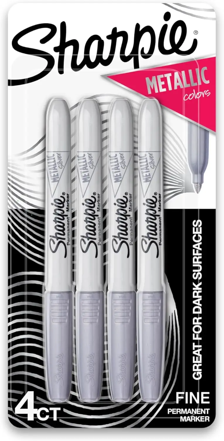 Metallic Permanent Markers, Fine Point, Silver, 4 Pack - for Dark Surfaces, Arts & Crafts
Metallic Permanent Markers, Fine Point, Silver, 4 Pack - for Dark Surfaces, Arts & Crafts