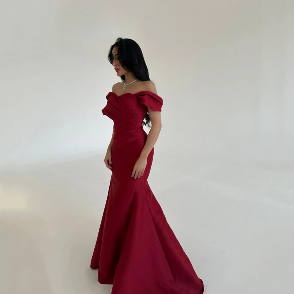 Customized Red Mermaid Pleat Jersey Formal Evening Dress Sweep Train Off the Shoulder Floor Length Party Prom Gown For Women
Customized Red Mermaid Pleat Jersey Formal Evening Dress Sweep Train Off the Shoulder Floor Length Party Prom Gown For Women