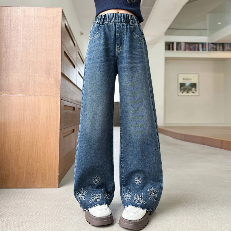 Spring Autumn Teenage Girls Pearl and Flower Jeans Elegant Kids Child Wide Leg Denim Pants Casual Trousers 4 5 6 7 8 10 12 13 14
Spring Autumn Teenage Girls Pearl and Flower Jeans Elegant Kids Child Wide Leg Denim Pants Casual Trousers 4 5 6 7 8 10 12 13 14